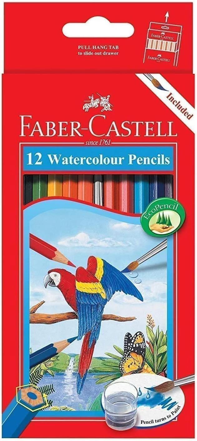 Faber-Castell Watercolour Pencils – 12 Colours | Parrot Design Cardboard Box | EcoPencil
