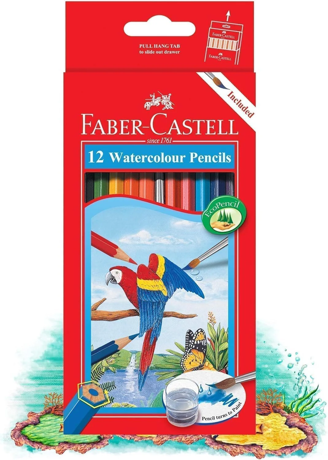 Faber-Castell Watercolour Pencils – 12 Colours | Parrot Design Cardboard Box | EcoPencil - Image 2