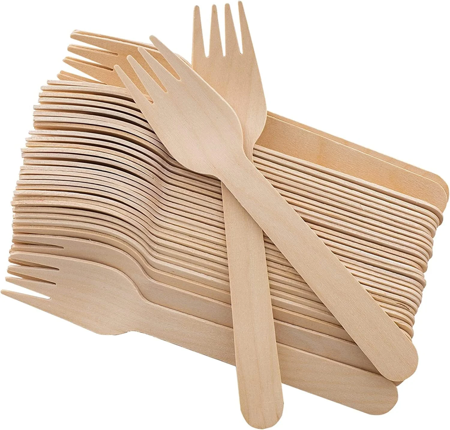 ROSY MOMENT 50pcs Disposable Wooden Fork 16cm