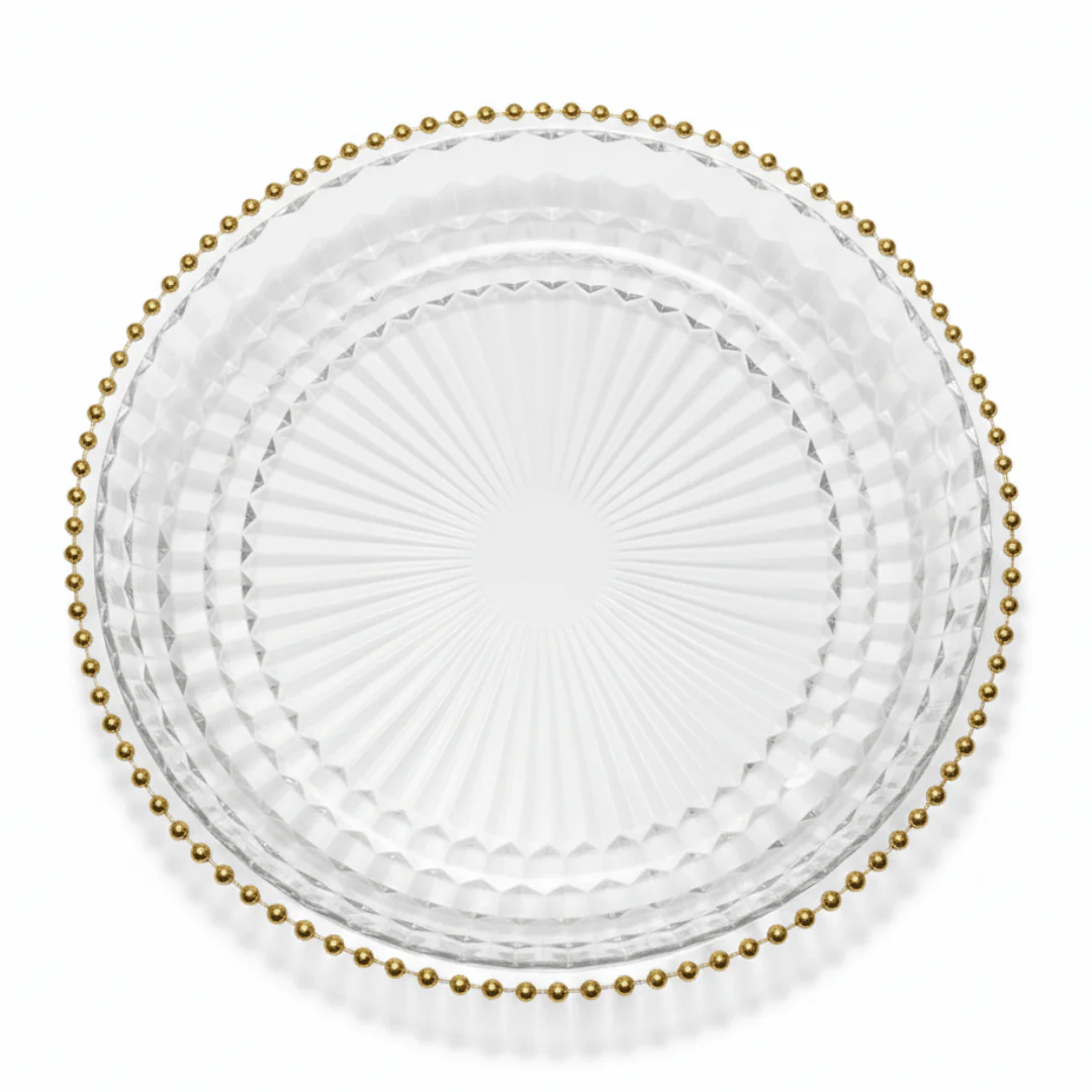 Round Acrylic Serving Tray with Gold Beaded Rim | 33.5 × 47 cm