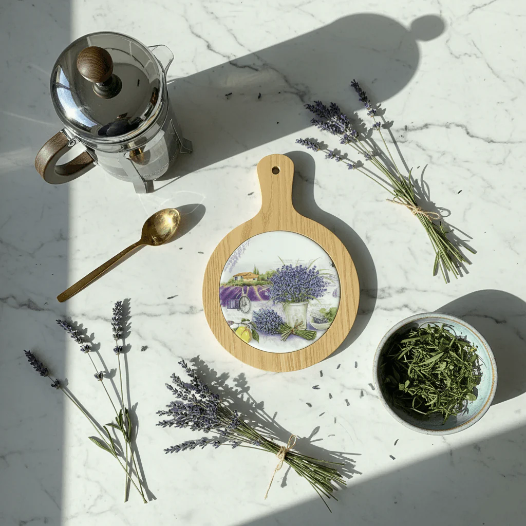 Lavender Provence Round Bamboo Coaster — 20cm - Image 3