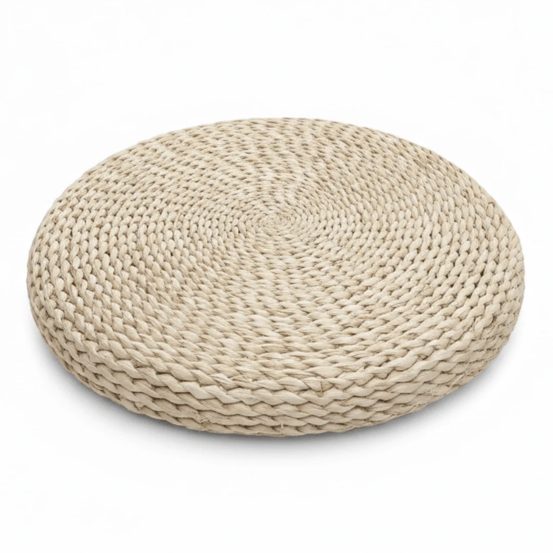 Round Rattan Floor Cushion Natural Seagrass Weave - 45cm / 40cm