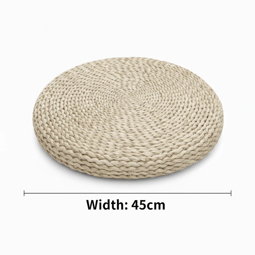 Round Rattan Floor Cushion Natural Seagrass Weave - 45cm / 40cm - Image 4