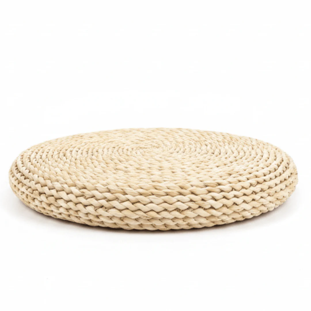 Round Rattan Floor Cushion Natural Seagrass Weave - 45cm / 40cm - Image 5