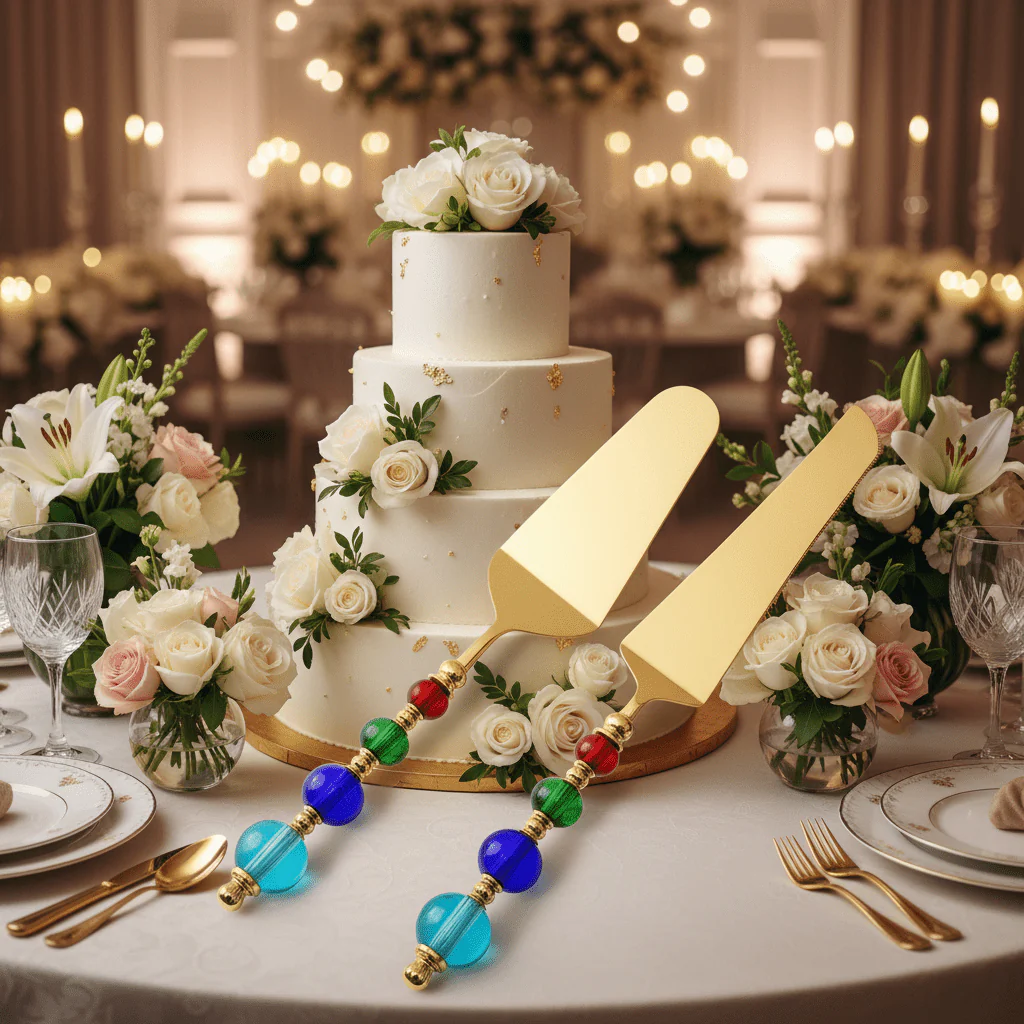 Royal Victoria Gold Stainless Steel Cake Server Set with Designer Handles (2 pcs) – Luxury Serving Accessories 28×30 cm - Image 2