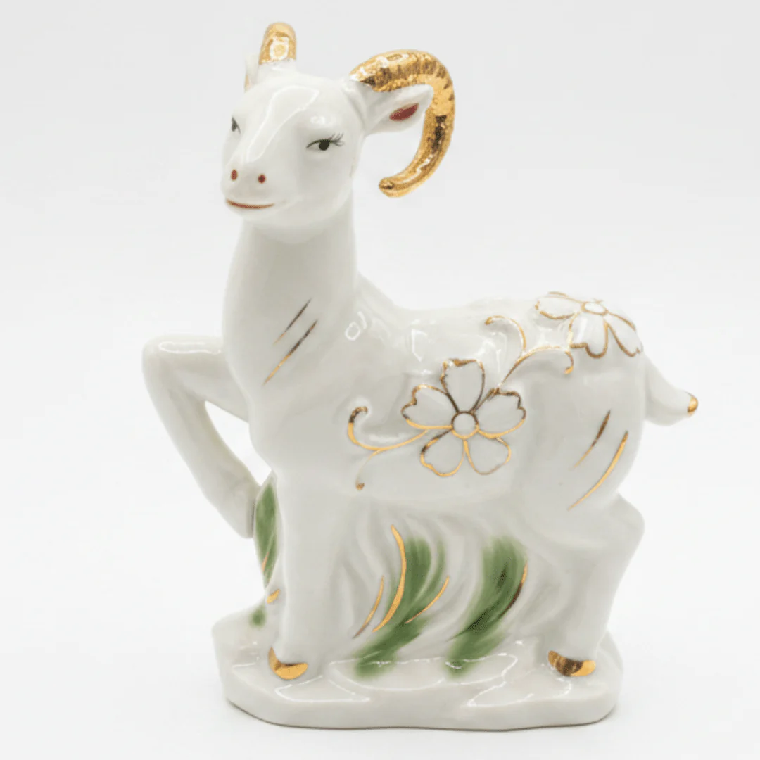 Royal White & Gold Ceramic Goat Decorative Showpiece for Luxury Home and Office Décor – 15cm