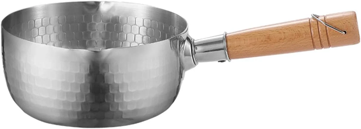 Royalford 16cm Stainless Steel Snow Pot- RF12259 Stylish Design with Hammered Mesh Pattern and Wooden Handle