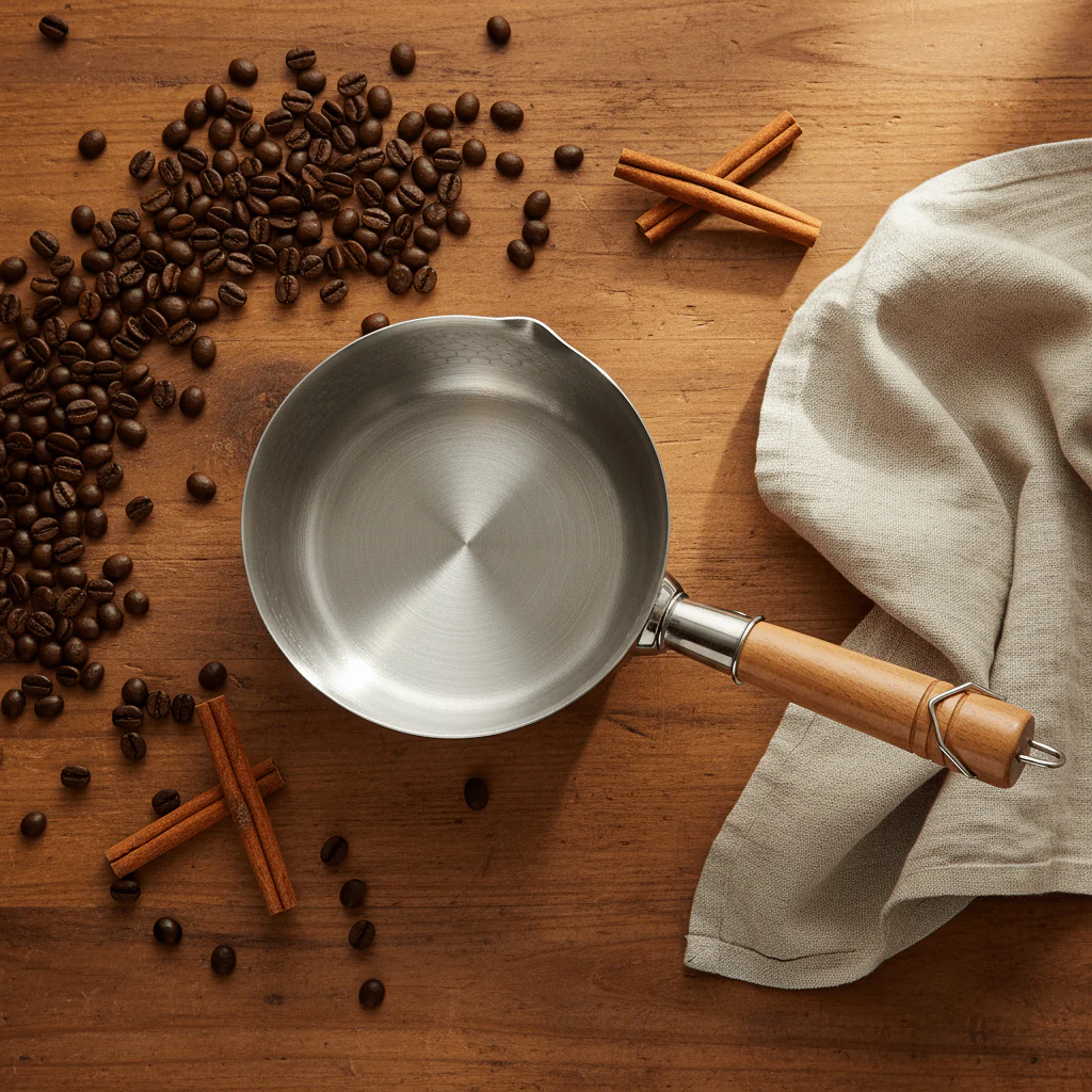 Royalford 18/20cm Stainless Steel Snow Pot / Milk Pan with Hammered Wooden Handle - Image 4