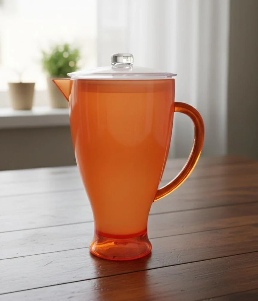 Royalford 2.1 Litre Acrylic Jug Orange Color – Strong Handle, Spill-Free Lid & Ideal for Serving Cold Beverages