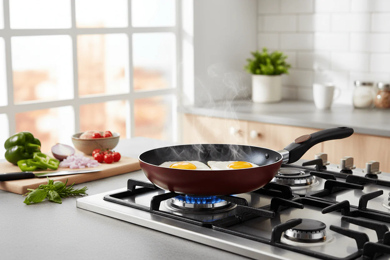 Royalford 22cm Elegant Non-Stick Fry Pan – Red Finish - Image 3