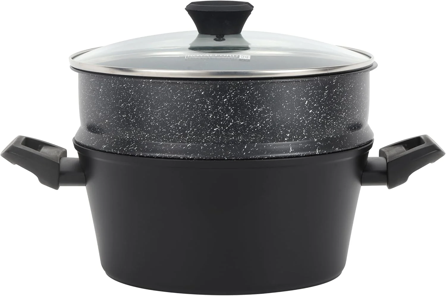 Royalford 24cm 2-Tier Aluminium Steamer with Glass Lid – RF12623 Multi-Layer Cooker
