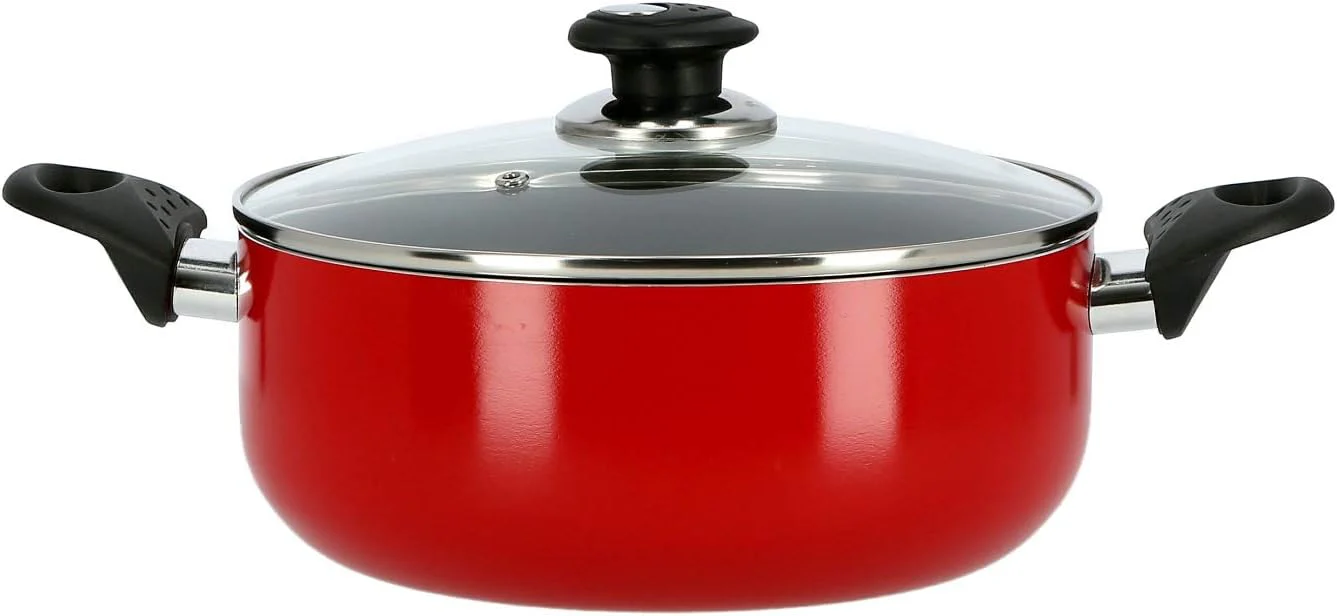 Royalford 32cm Non-Stick Casserole with Glass Lid – Large Capacity Red Cookware (RF6444)