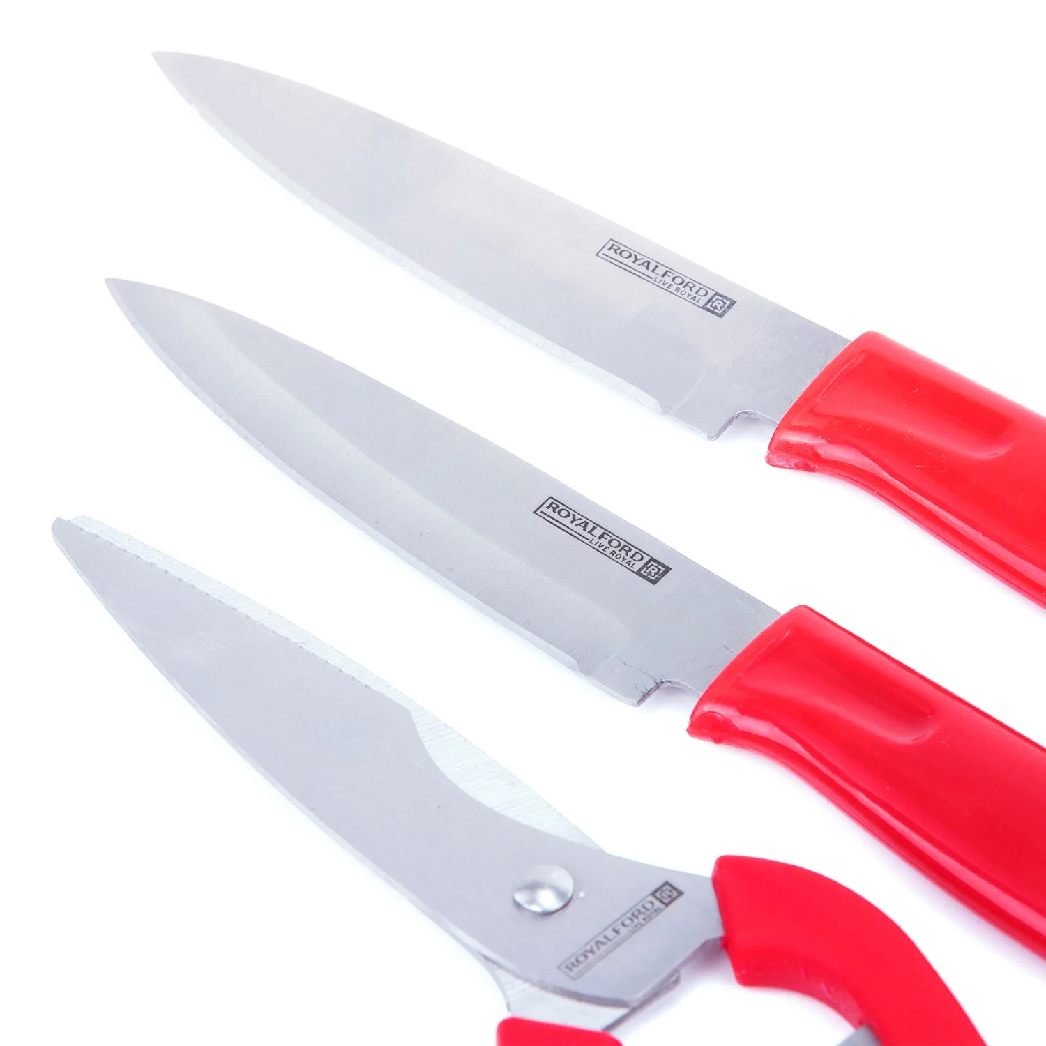 Royalford 4pcs kitchen Gadget Set Includes 2pcs Knife, 1Pc Scissor, 1pc Cutting Board, RF6968RD - Image 2