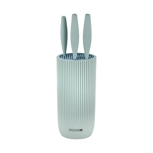 ROYALFORD 6pcs Knives Set with Holder(3.5" Paring Knife, 5" Utility Knife, 8" Slicer Knife, 8" Chef Knife, 4.5" Steak Knife, PP+TPR Knife Holder 11cm*23cm), Extra-Sharp Stainless Steel Blades and PP Handles