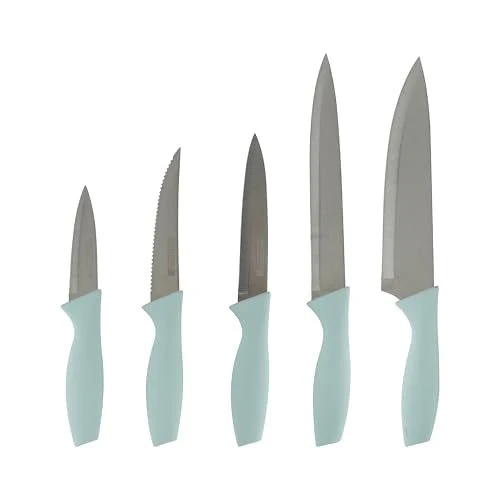 ROYALFORD 6pcs Knives Set with Holder(3.5" Paring Knife, 5" Utility Knife, 8" Slicer Knife, 8" Chef Knife, 4.5" Steak Knife, PP+TPR Knife Holder 11cm*23cm), Extra-Sharp Stainless Steel Blades and PP Handles - Image 2