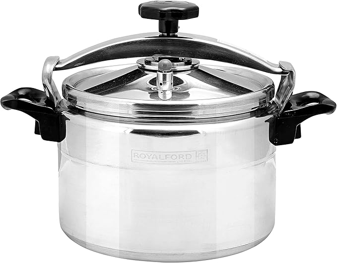 Royalford Aluminium Pressure Cooker – Lightweight & Durable Home Kitchen Pressure Cooker with Lid, Multi-Safety Device with Cool Touch Handles and Safety Valves – for Gas and Solid Hotplates (15L)