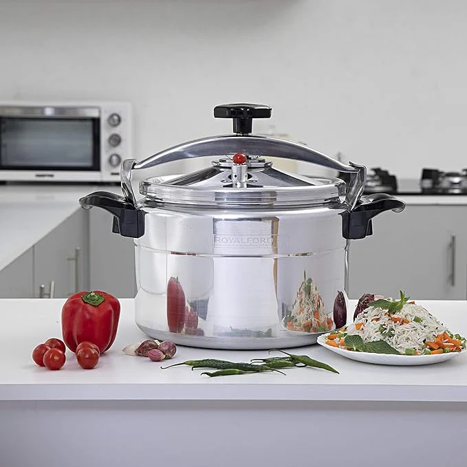 Royalford Aluminium Pressure Cooker – Lightweight & Durable Home Kitchen Pressure Cooker with Lid, Multi-Safety Device with Cool Touch Handles and Safety Valves – for Gas and Solid Hotplates (15L) - Image 2