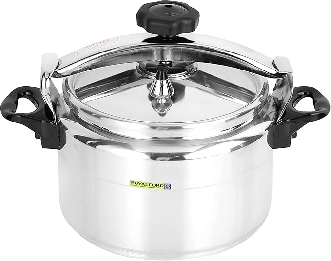 Royalford Aluminum Pressure Cooker- Equipped with Multi-Safety Device and Unique Indicator Durable Alloy Construction Firm Handles Compatible Gas Silver 11L, RF11176