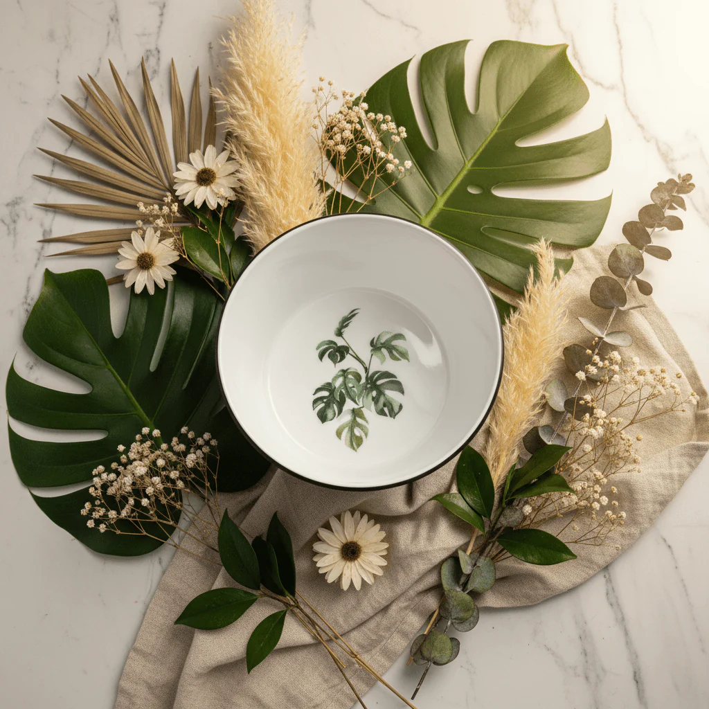Royalford Black & White Melamine Bowl with Green Leaf Design 6 Inch - Image 3