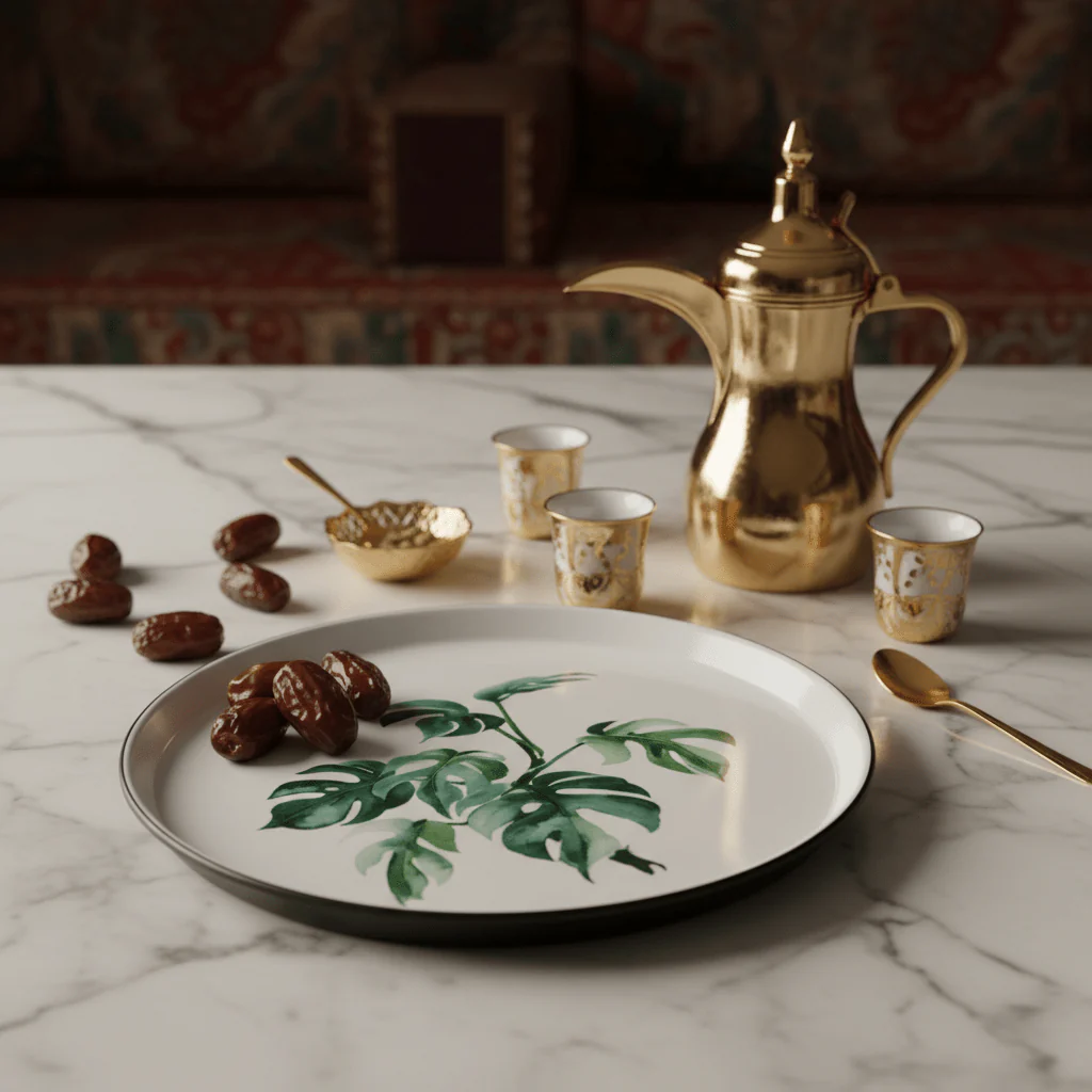 Royalford Melamine Dinner Plate | Black Rim with Botanical Green Leaf Design 11 Inch - Image 3