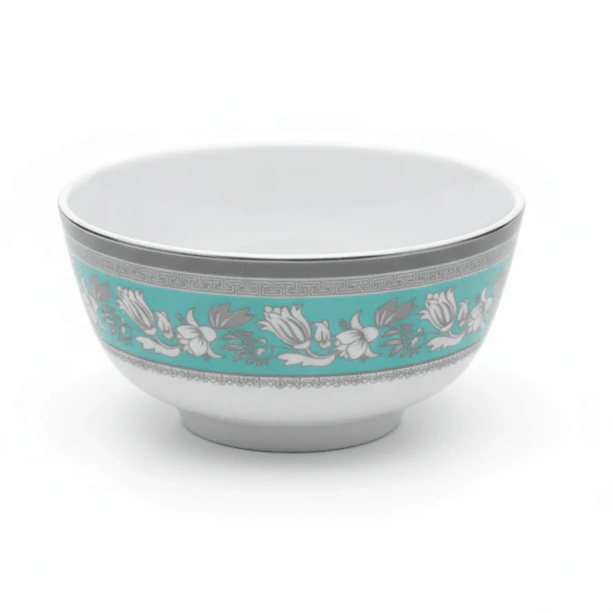 Royalford Blue Accent Melamine Bowl – 4.5" White