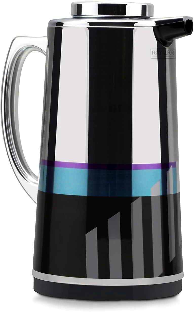 Royalford Double Wall Vaccum Flask 1.9 Liter, Asbestos Free, Pink Glass inner, 24hr Hot- 36hr Cold, Silver Figured- RF7949