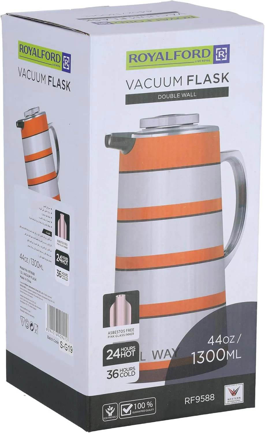 Royalford Double Wall Vaccum Flask 1300ml, Asbestos Free, Pink Glass inner, Strong & Durable Design, 24hr Hot- 36hr Cold- RF9588 - Image 6