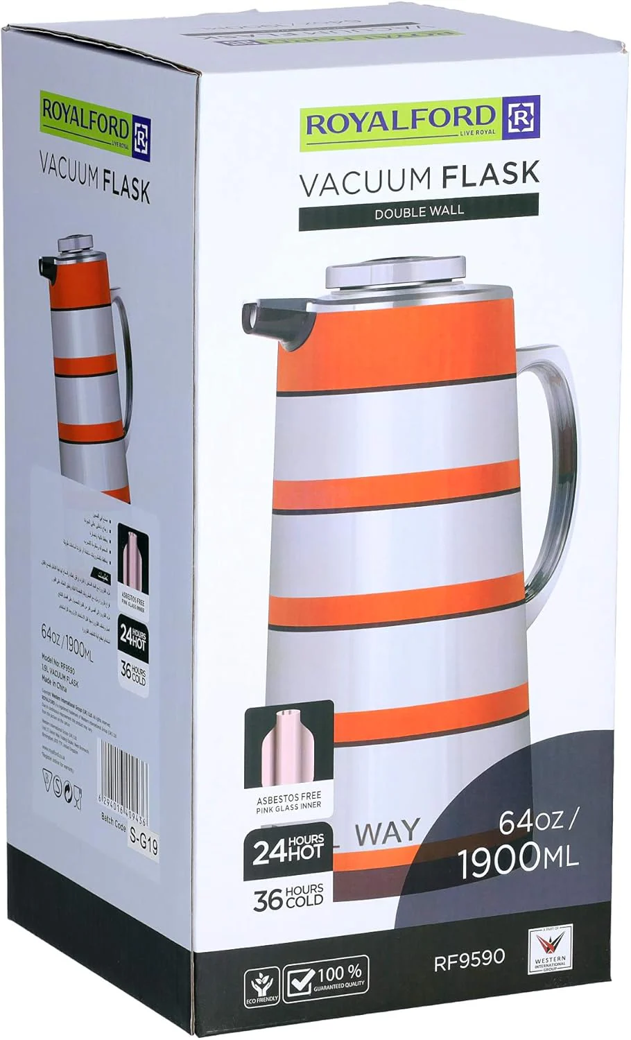 Royalford Double Wall Vaccum Flask 1900ml, Asbestos Free, Pink Glass inner, Strong & Durable Design, 24hr Hot- 36hr Cold- RF9590 - Image 6