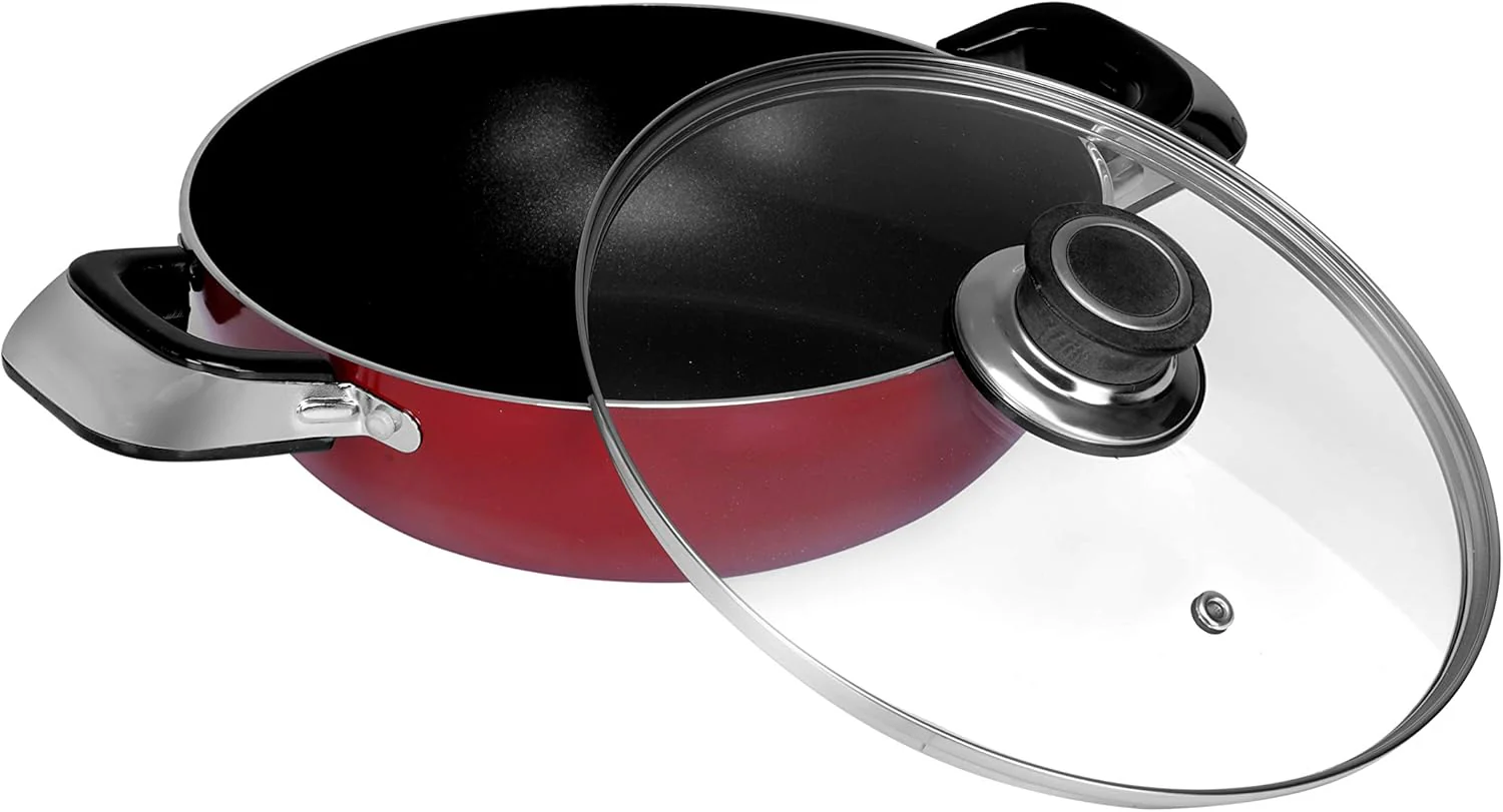 Royalford Durable Non-Stick Wok Pan with Lid 22cm, Premium Quality Aluminium, RF2947