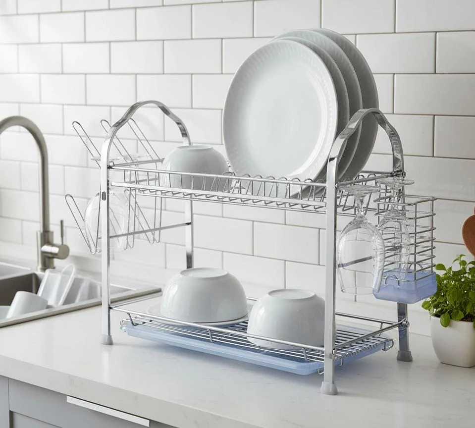 ROYALFORD RF2563 Wall Hanging 2-Layer Dish Rack – Aluminum Kitchen Drying Stand with Drip Tray, 540 x 252 x 378 mm