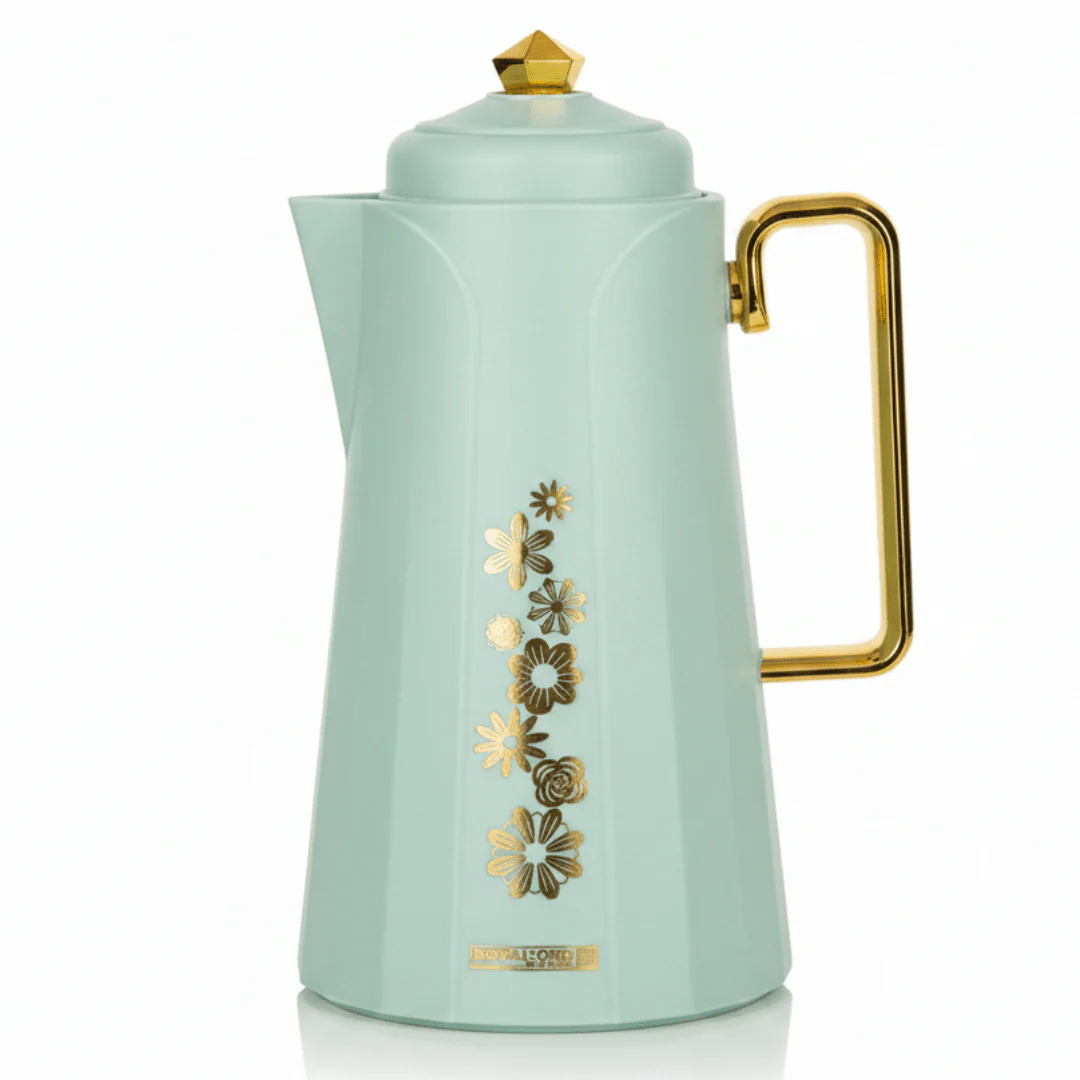 Royalford Vacuum Flask 1L – Dull Blue with Gold Floral