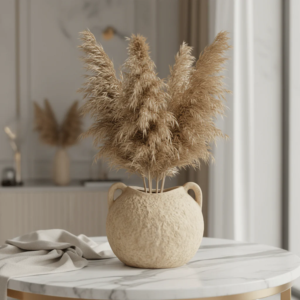 Rustic Beige Ceramic Amphora Vase with Dual Handles | Handcrafted Textured Décor Vase for Home, Majlis & Table Centerpiece | 15×10 cm - Image 2