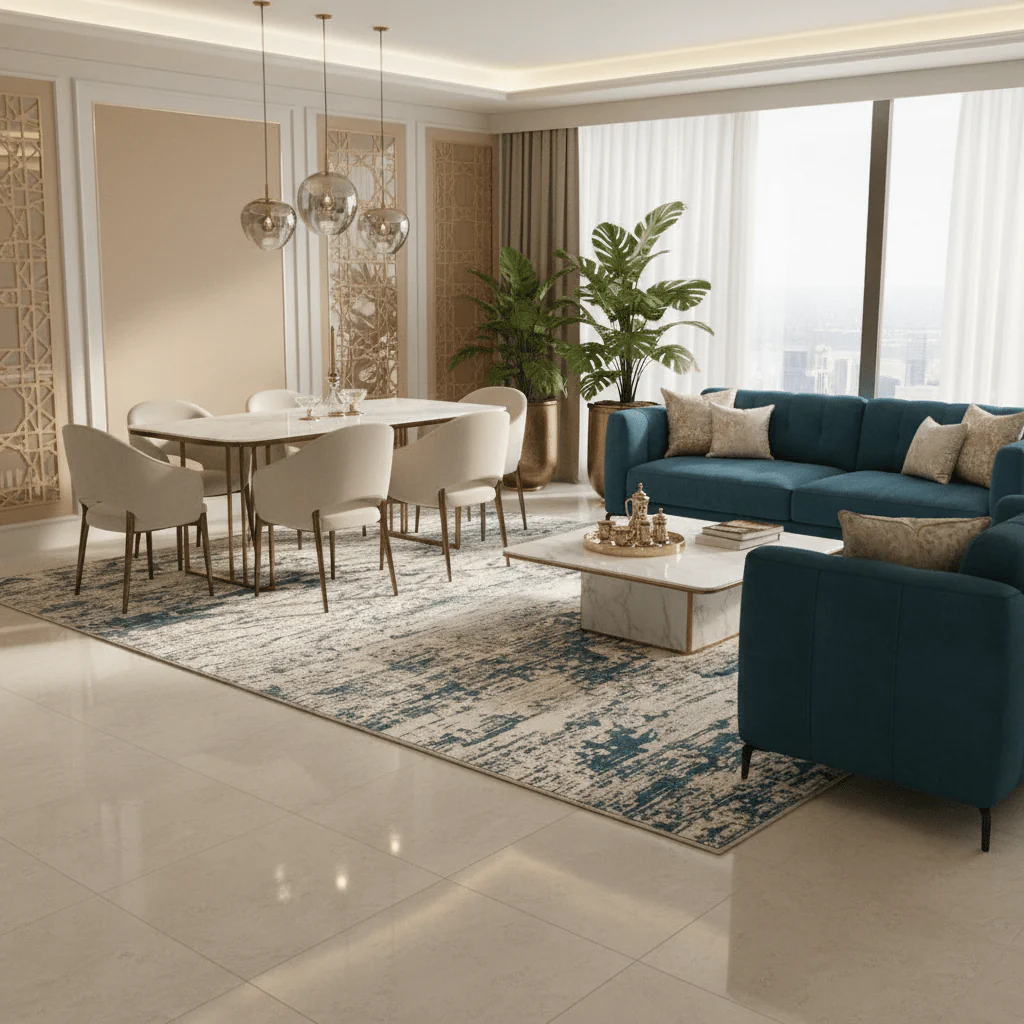 Safari Cream & Blue Polyester Carpet | 250×350 cm | - Image 4
