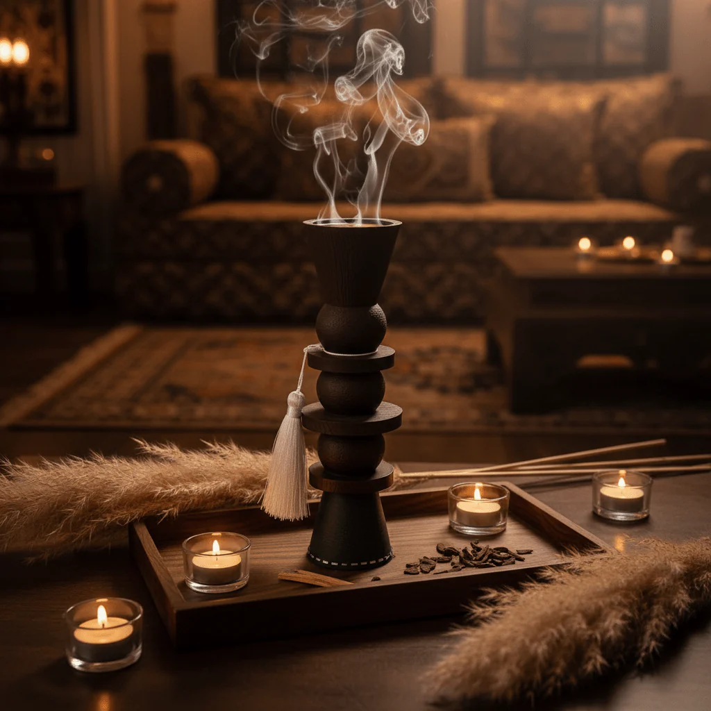 Dark Green & Brown Chalk Incense Burner | Sculptural Stacked Design | 25cm - Image 2