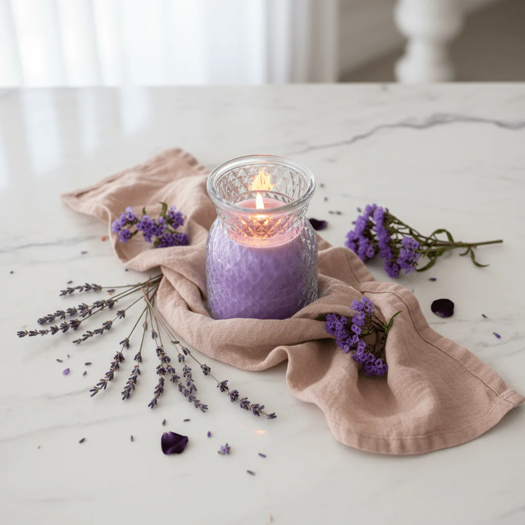 Sakha Lavender Scented Candle in Diamond-Cut Glass Jar | 10×7 cm - Image 2