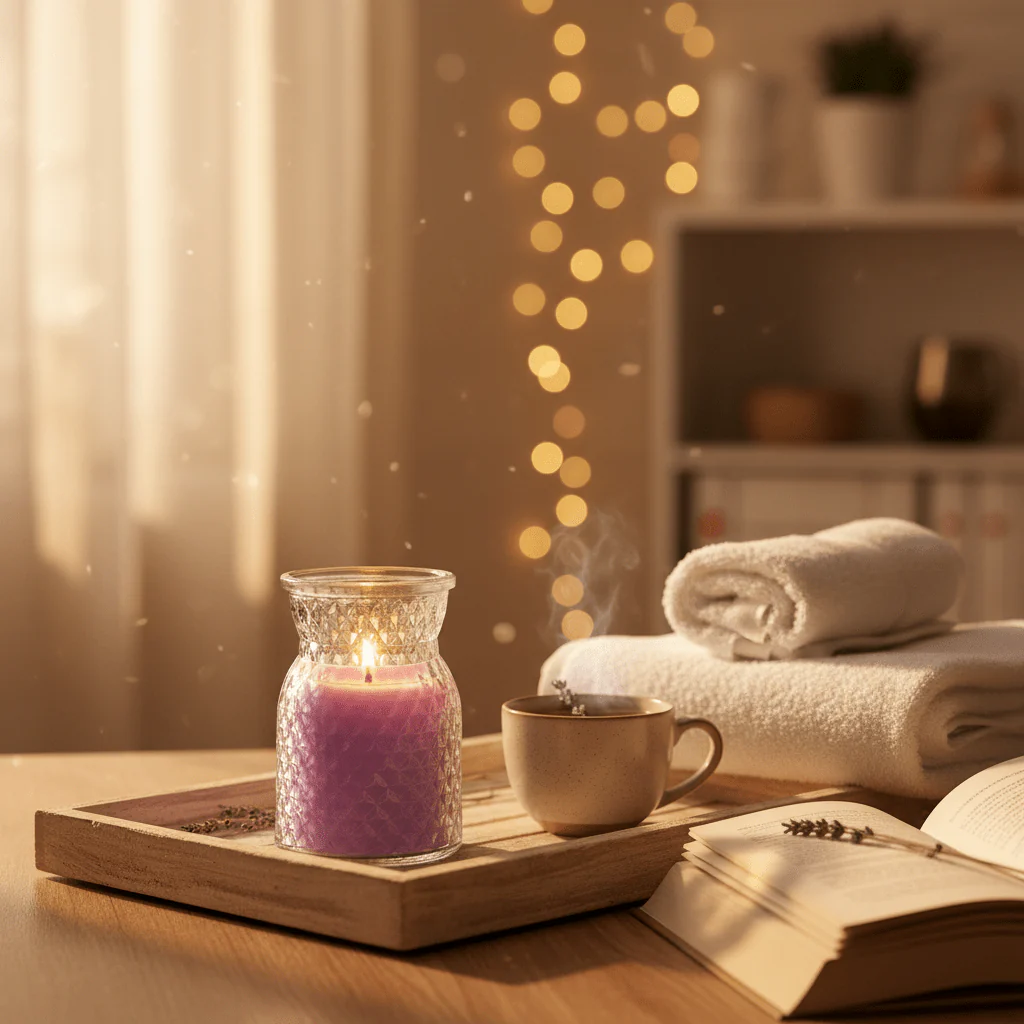 Sakha Lavender Scented Candle in Diamond-Cut Glass Jar | 10×7 cm - Image 3