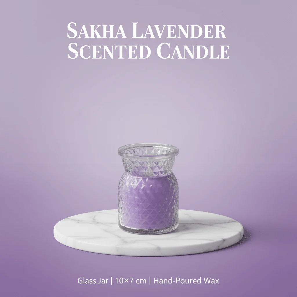Sakha Lavender Scented Candle in Diamond-Cut Glass Jar | 10×7 cm - Image 4