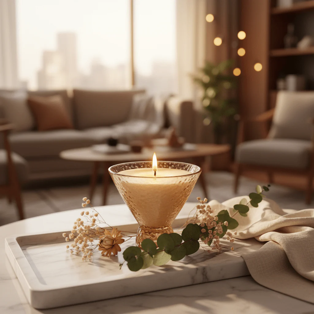 Sakha Scented Candle | Elegant Amber Glass Goblet | Hand-Poured Luxury - Image 2