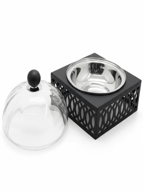 SBTC Glass Lid Metal Date Bowl with Stand – Premium Silver & Black Finish, Ideal for Dates & Dry Fruits, 15 × 14 cm - Image 2