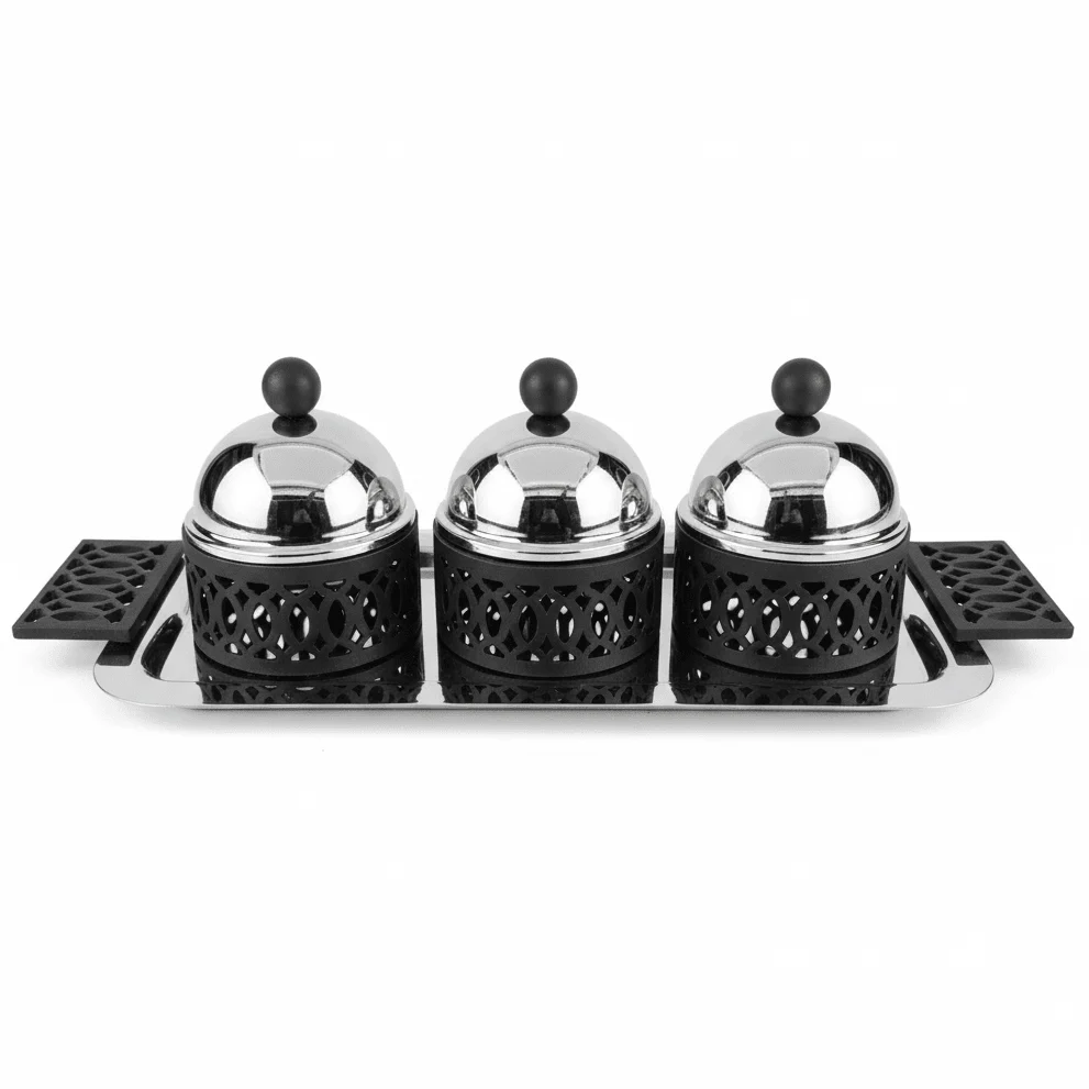 SBTC Metal Serving Bowl Set of 3 – Premium Silver & Black Finish, Ideal for Dining, Buffet & Party Use, 40 × 19 × 14 cm