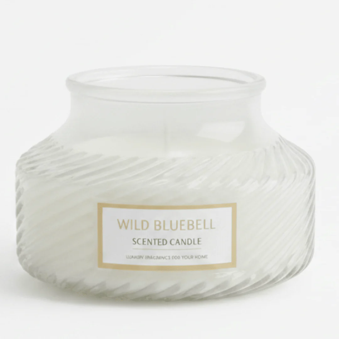 Scented Candle in Ribbed Glass Jar | Long-Lasting Home Fragrance | 8×8 cm | White Musk / Amber Myrrh / Wild Bluebell / Fresh Freesia - Image 5