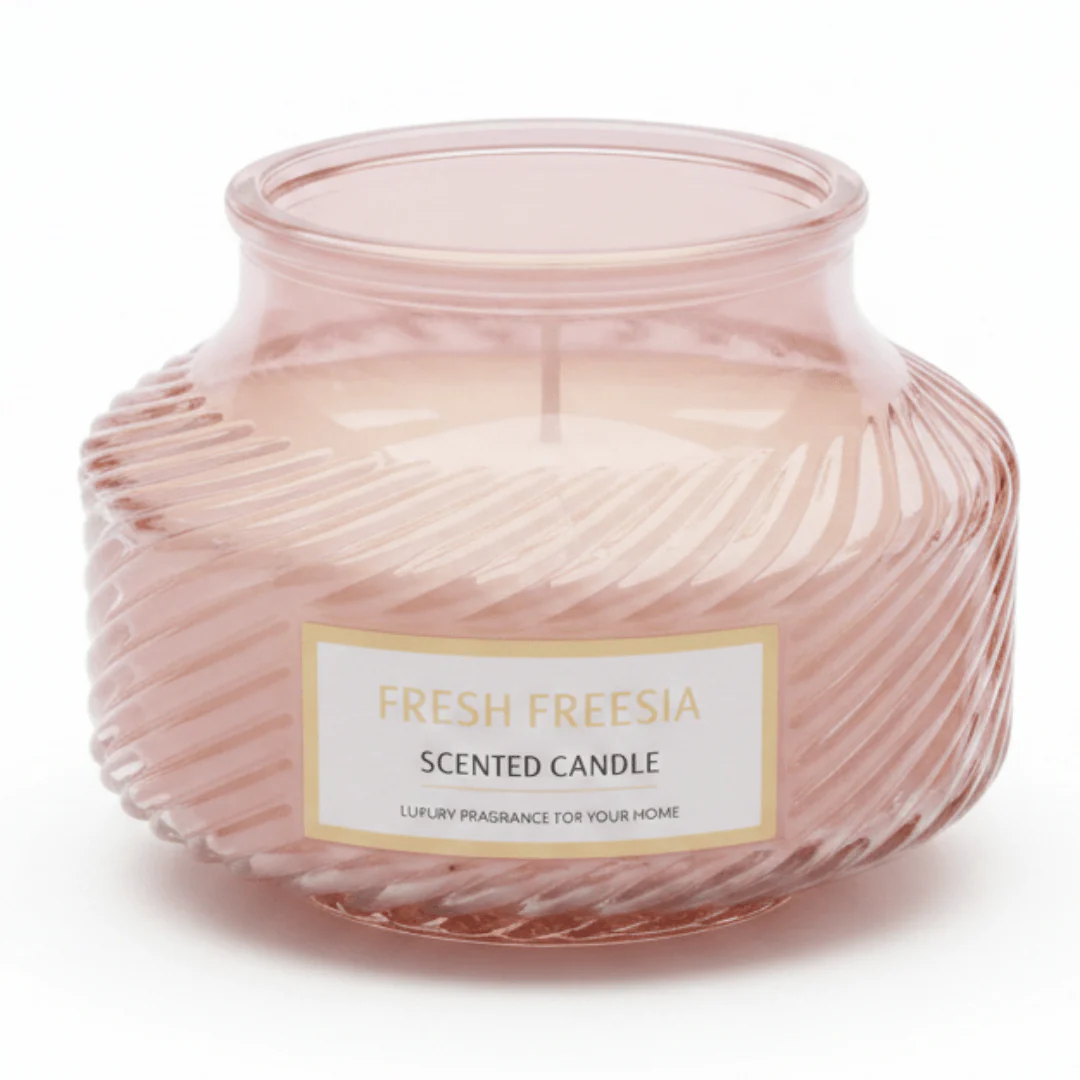 Scented Candle in Ribbed Glass Jar | Long-Lasting Home Fragrance | 8×8 cm | White Musk / Amber Myrrh / Wild Bluebell / Fresh Freesia - Image 6