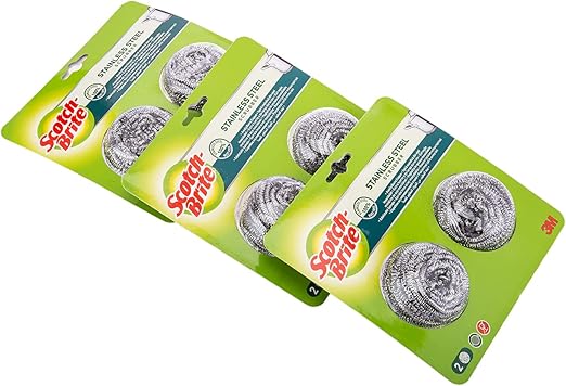 Scotch-Brite Stainless Steel Scrubber, Extra Strong & Long Lasting, 6units (3*2piece Pack)