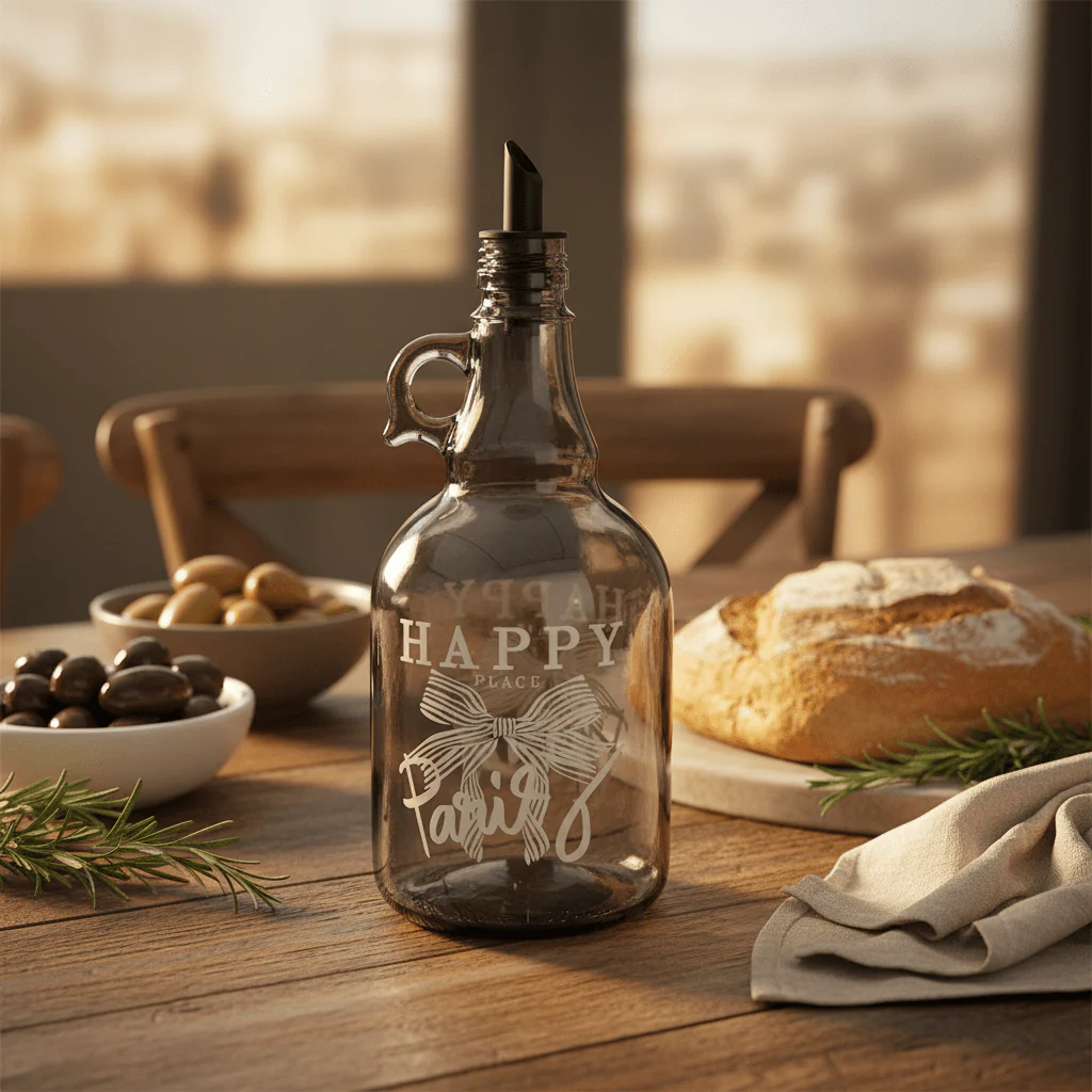 Selka Tinted Dark Glass Oil Bottle 1 Litre | Elegant Etched Butterfly Design | Premium Smoke Finish - Image 3