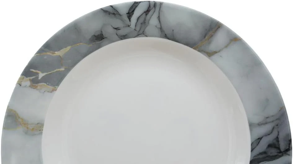 Servewell Marbo Melamine Round Soup Plate 23CM-White&Grey - Image 2
