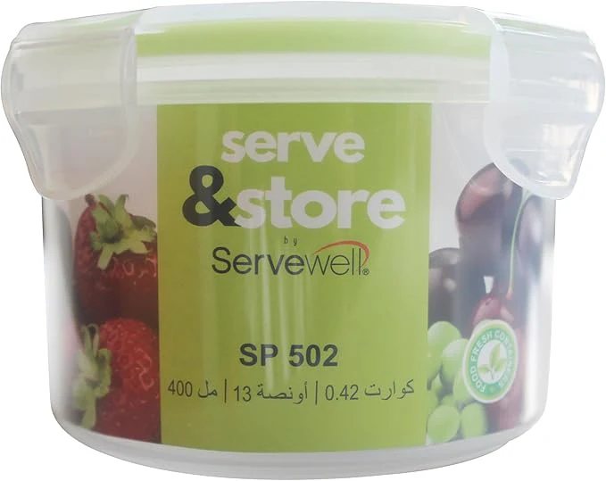Servewell Plastic Round Food Container With Lid 400ml-Green&White