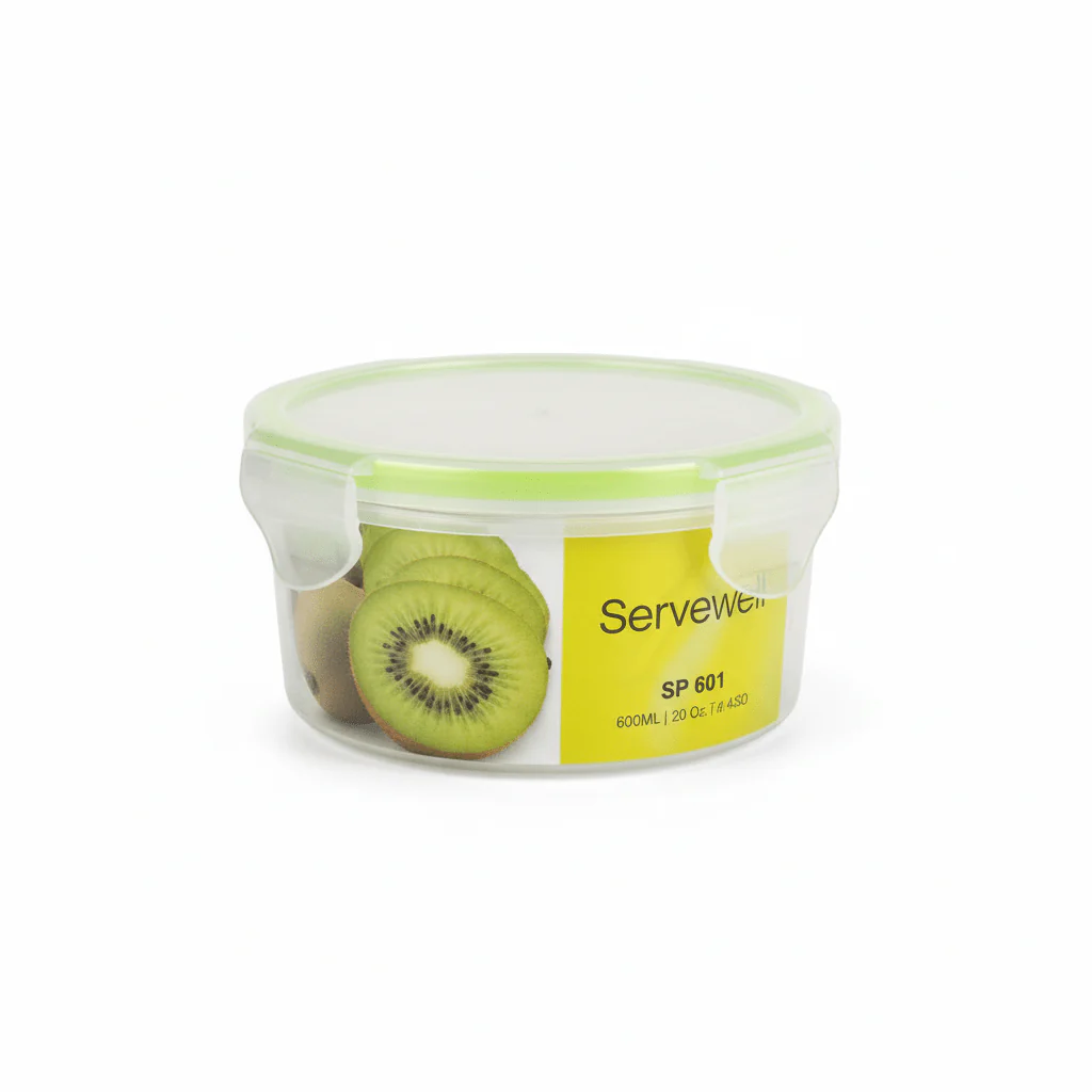 Servewell Plastic Round Food Container With Lid 600ml-Green&White