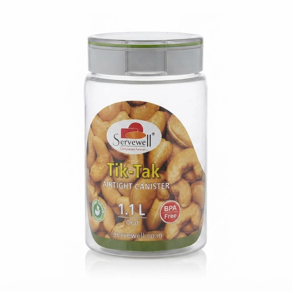 Servewell Tik-Tak Airtight Canister 1.1L - BPA-Free Flip-Lock Storage Jar - Image 2