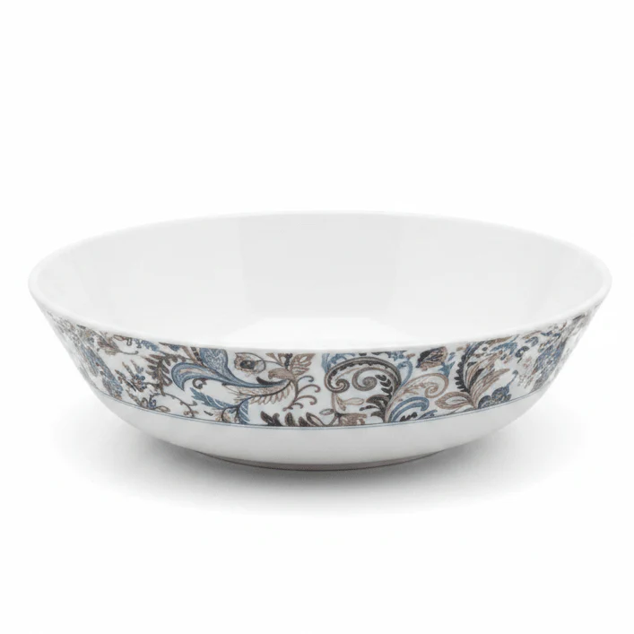 Servewere Elegant White with Floral Design Round Melamine Serving Bowl 21 cm Large Bowl for Salads and Serving