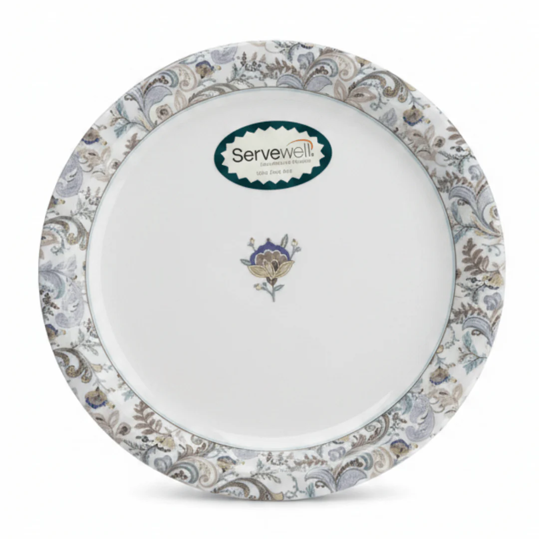 Servewell Round White Melamine Plate with Floral Design | 19 cm